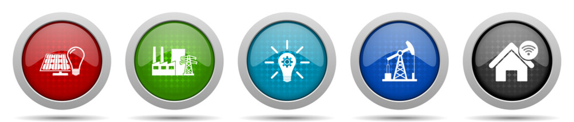 Aufkleber - Industry and technology icons, miscellaneous buttons such as renewable energy, power plant, oil and gas, circle glossy web icon collection