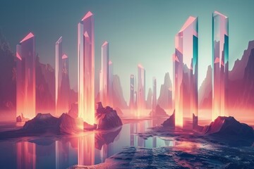 Wall Mural - abstract 3D glowing geometric elements background
