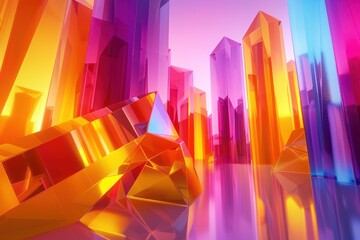Wall Mural - abstract 3D glowing geometric elements background