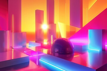 Wall Mural - abstract 3D glowing geometric elements background