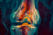 Creative artistic interpretation of an axial MRI scan of the human knee, showcasing the concentric layers of bone, cartilage, and soft tissues as seen from above the joint.