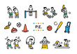 Elementary school physical education class illustration set