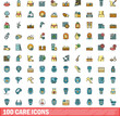 © ylivdesign - 100 care icons set. Color line set of care vector icons thin line color flat on white