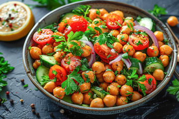 Close-up of a vegan chickpea salad