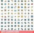 © ylivdesign - 100 e-learning icons set. Color line set of e-learning vector icons thin line color flat on white