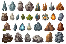 Set Of Fantasy Stone Game Elements Design Isolated On White