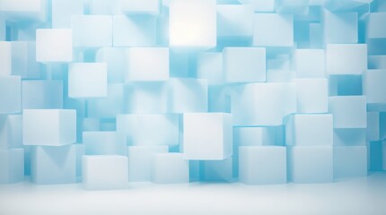 Wall Mural - a computer-generated image displaying several light blue floating cubes against a sky-blue backgroun