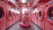Różowy kot w różowej pralni
