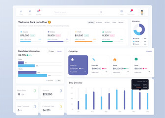 Wall Mural - ui ux infographic dashboard. ui design with graphs, charts and diagrams. web interface template