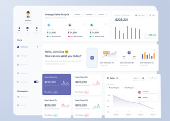 Wall Mural - ui ux infographic dashboard. ui design with graphs, charts and diagrams. web interface template