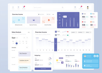 Wall Mural - ui ux infographic dashboard. ui design with graphs, charts and diagrams. web interface template