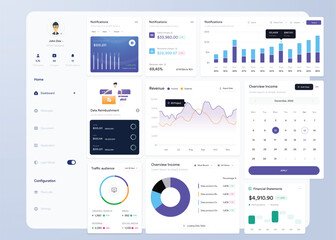 Wall Mural - ui ux infographic dashboard. ui design with graphs, charts and diagrams. web interface template
