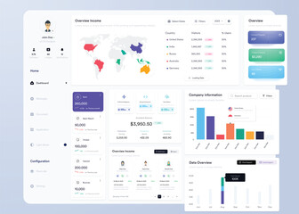 Wall Mural - ui ux infographic dashboard. ui design with graphs, charts and diagrams. web interface template
