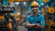 Smiling Indian Factory Worker, To convey a message of safety, dedication, and productivity in the modern Indian industrial sector