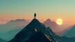 Silhouette of a man on top of a mountain peak at sunset