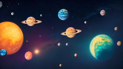 Wall Mural - cosmic vista featuring colorful planets and stars against a dark expanse