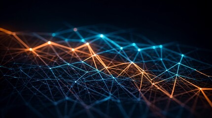 Wall Mural - dazzling nodes connected through lines on dark network setting
