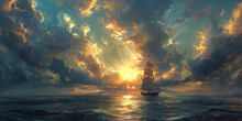 Blue Sun Rises From Behind The Clouds In The Early Morning Vivid Stage Backdrops Style Bright Red And Yellow,