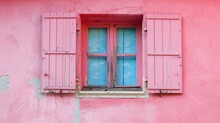 Pink Window With Closed Wooden Shutters 