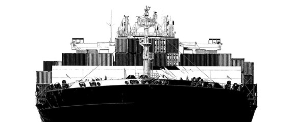 Wall Mural - MARITIME TRANSPORT - The container ship sails to port with assistance of a tug