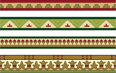 Vector set of colored seamless classic byzantine ornament. Endless border, Ancient Greece, Eastern Roman Empire frame. Decoration of the Russian Orthodox Church..