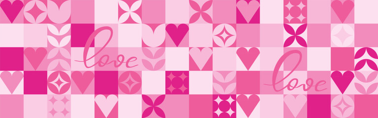 Wall Mural - seamless pink background for mother's day card template. trendy geometric shapes with circles, squar