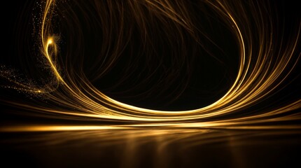 Wall Mural - glowing edges and swirling golden particles in a dark abstract tunnel