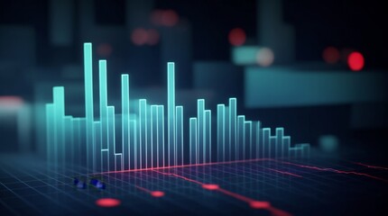 Wall Mural - luminescent blue bars diagram in a digital 3d arrangement against a dark background