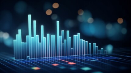 Wall Mural - sparkling blue bars chart in a digital 3d model against a dark background