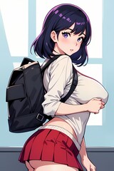 Wall Mural - sexy anime girl in miniskirt with a active backpack