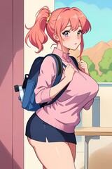 Canvas Print - sexy anime girl in miniskirt with a active backpack