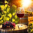red grape wine on the background of a grape grove