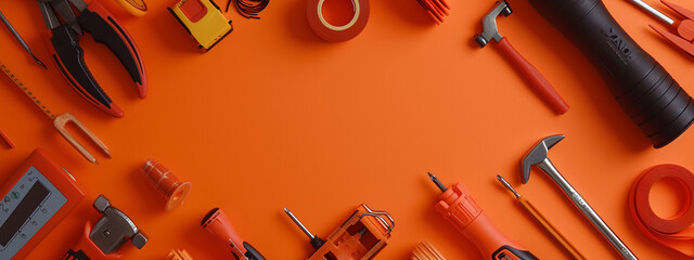 tools of an electrician on an orange background