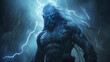 Demon with blue lightning, devil. Neural network AI generated art