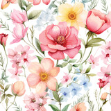 Fototapeta Boho - Watercolor seamless pattern with flowers. Floral design