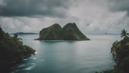 Wall Mural - photo landscape of the wajag island surrounded by the sea under a cloudy sky in indonesia