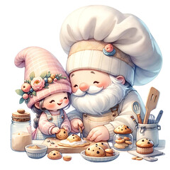 Wall Mural - Gnome Family Baking Together in the Kitchen
