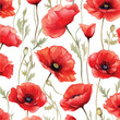 Watercolor seamless pattern with poppy flowers.Water