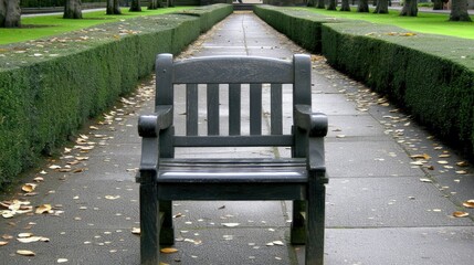 Poster - A bench is sitting on a sidewalk in a park