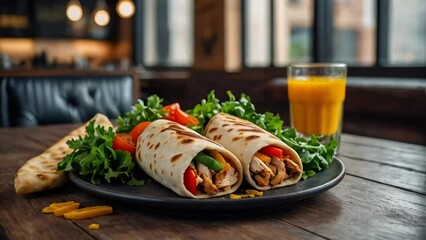 Canvas Print - Delicious shawarma with chicken and vegetables in the kitchen

