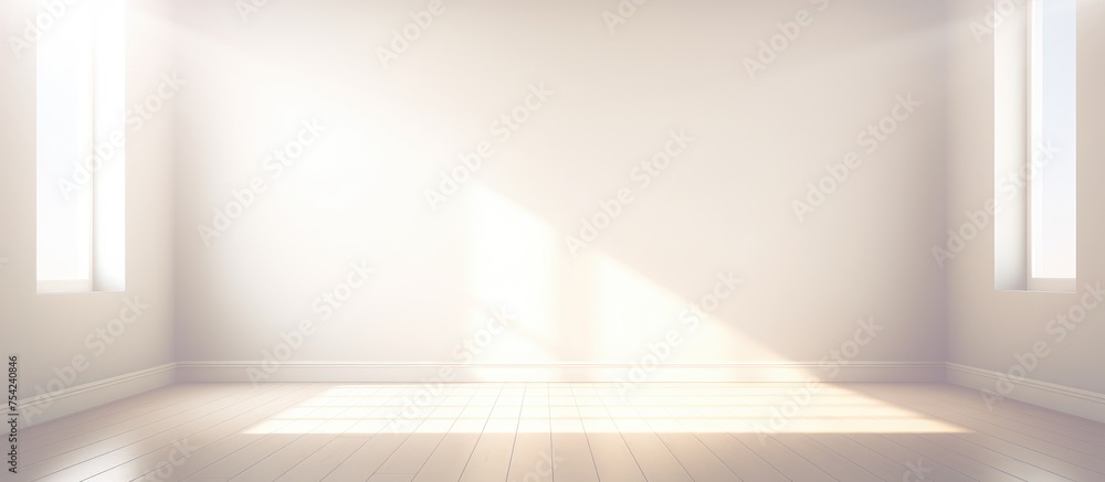 An empty room with white walls and sunlight streaming in through large ...