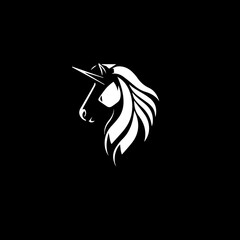 Wall Mural - minimalist logo of a unicorn simple black and white vector , black background