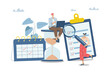 © wenich - Effective organization of time at work, Managers team organize project calendar. Work planning, Time control, Reminder, Business team organizes professional planning calendar. Vector illustration.