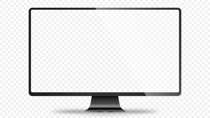 trendy realistic thin frame monitor mock up with blank white screen isolated. png. vector illustrati