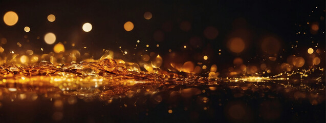 Sticker - Radiant amber light burst on a dark amber canvas with bokeh lights.