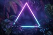 neon triangle amidst moody tropical jungle, infused with vaporpunk, trillwave, and tinycore aesthetics, surrounded by exotic flora leaves, scifi futuristic design, album cover design.




