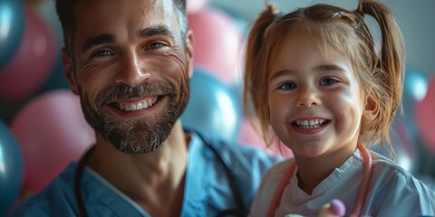 Happy father doctor and his daughter share joyful moments of love and togetherness.