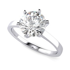 Wall Mural - Solitaire diamond engagement ring with 2 carat crown set round brilliant cut stone, top view, isolated on white background.