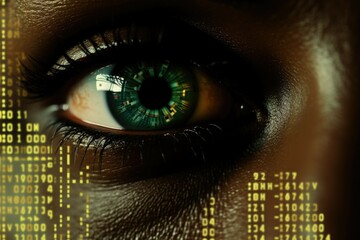 Close-up of an eye with computer screen, suitable for technology concepts