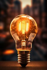 Wall Mural - a bright light bulb on a rustic table, perfect for creative concepts